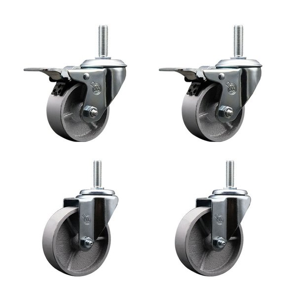 Service Caster 4 Inch Semi Steel Swivel 34 Inch Threaded Stem Caster Set 2 Total Lock Brakes SCC-TSTTL20S414-SSS-34212-2-S-2